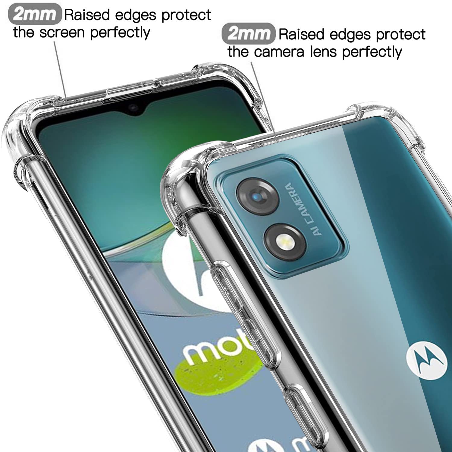 Custodia Motorola Moto E13 + 2 Pellicole Vetro Temperato, Cover Morbida In Silicone TPU Nera, Antigraffio, Antiurto