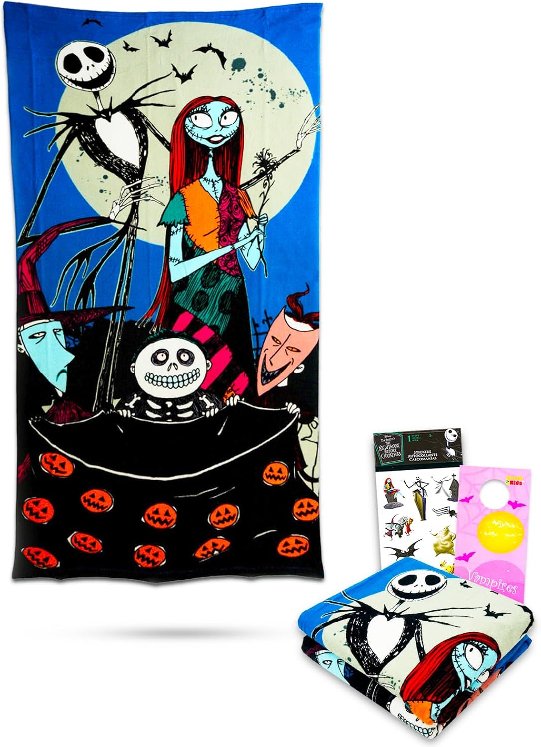 Nightmare Before Christmas Bath Towel Set - Bundle with 27" x 54" Jack Skellington Microfiber Pool Towel Plus Stickers, More | Jack Skellington Beach Towel for Kids and Adults