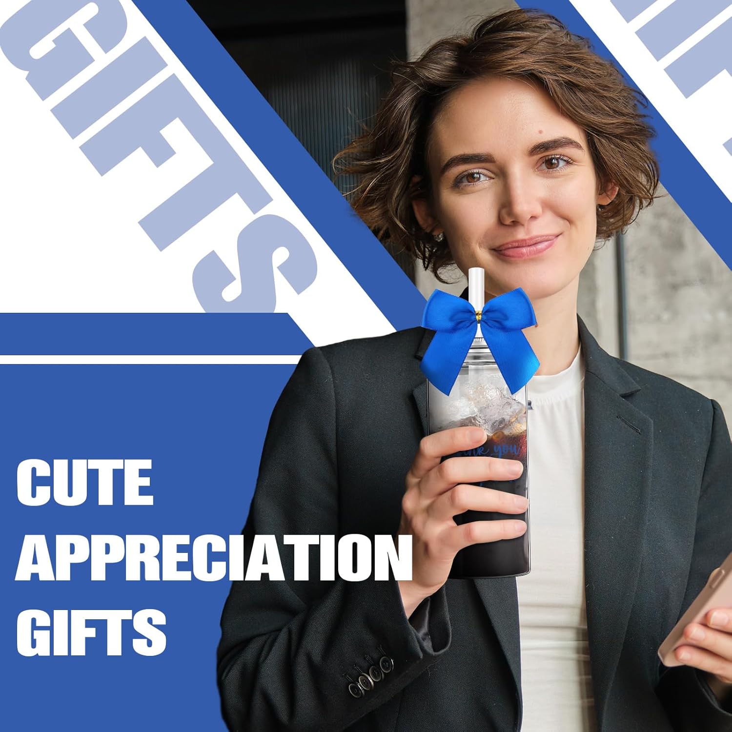 Skylety 24 Pack Employee Appreciation Gifts Bulk Thank You for All That You Do Gifts for Women Blue Employee Appreciation Cups with Straw Lid Bow 13.5 oz Plastic Tumbler for Coworker Staff - Image 4