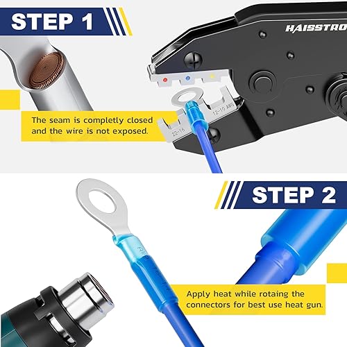 Miniatura 3 de haisstronica Juego de conectores a tope de alambre termorretráctil de grado marino, conectores de cable eléctrico de cobre rojo estañado de 22-10