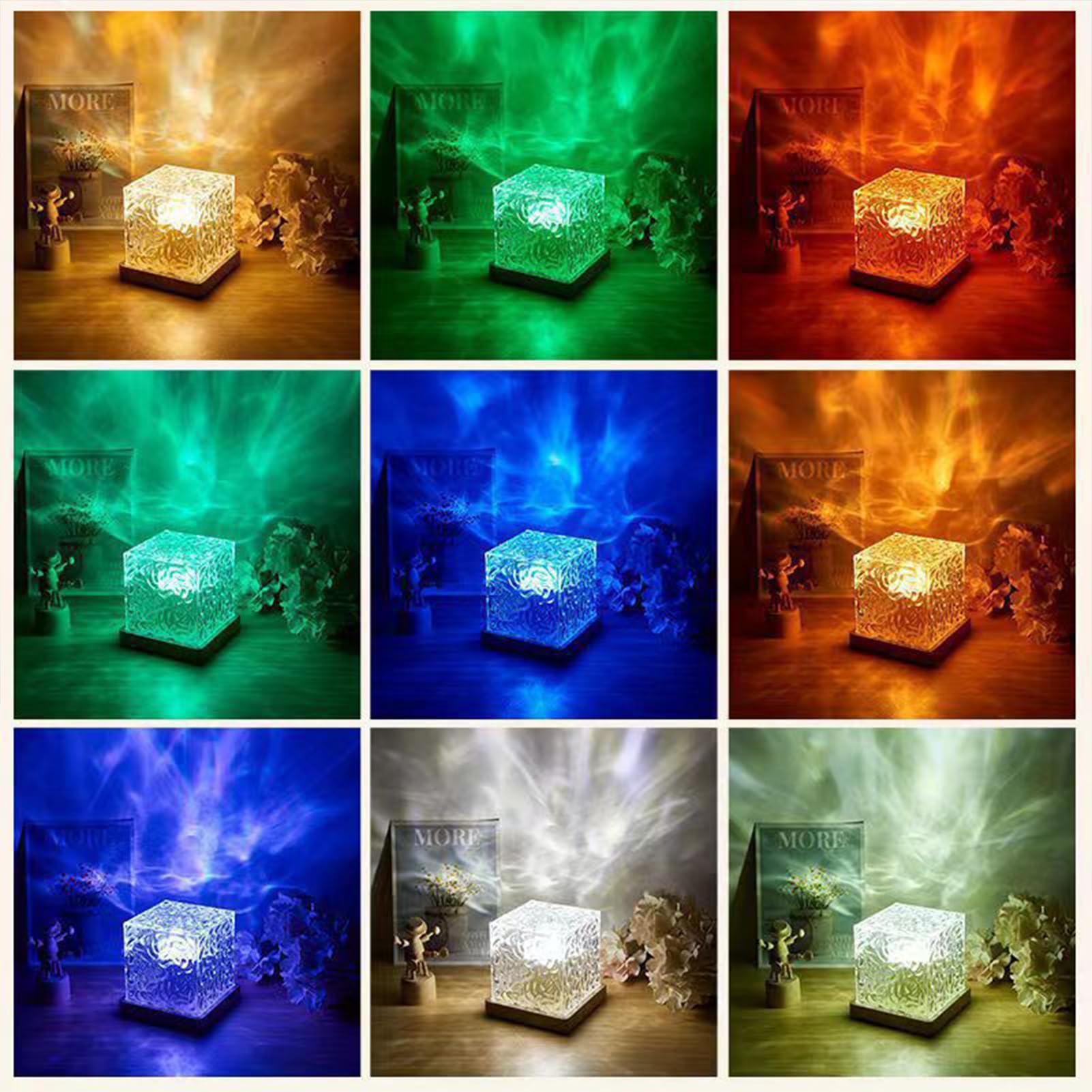 Proyector de ondas oceánicas, lámpara de agua de cubo de 16 colores, iluminación ambiental romántica holográfica 3D para habitación de niños, luz nocturna aurora, regalos de cumpleaños y 4