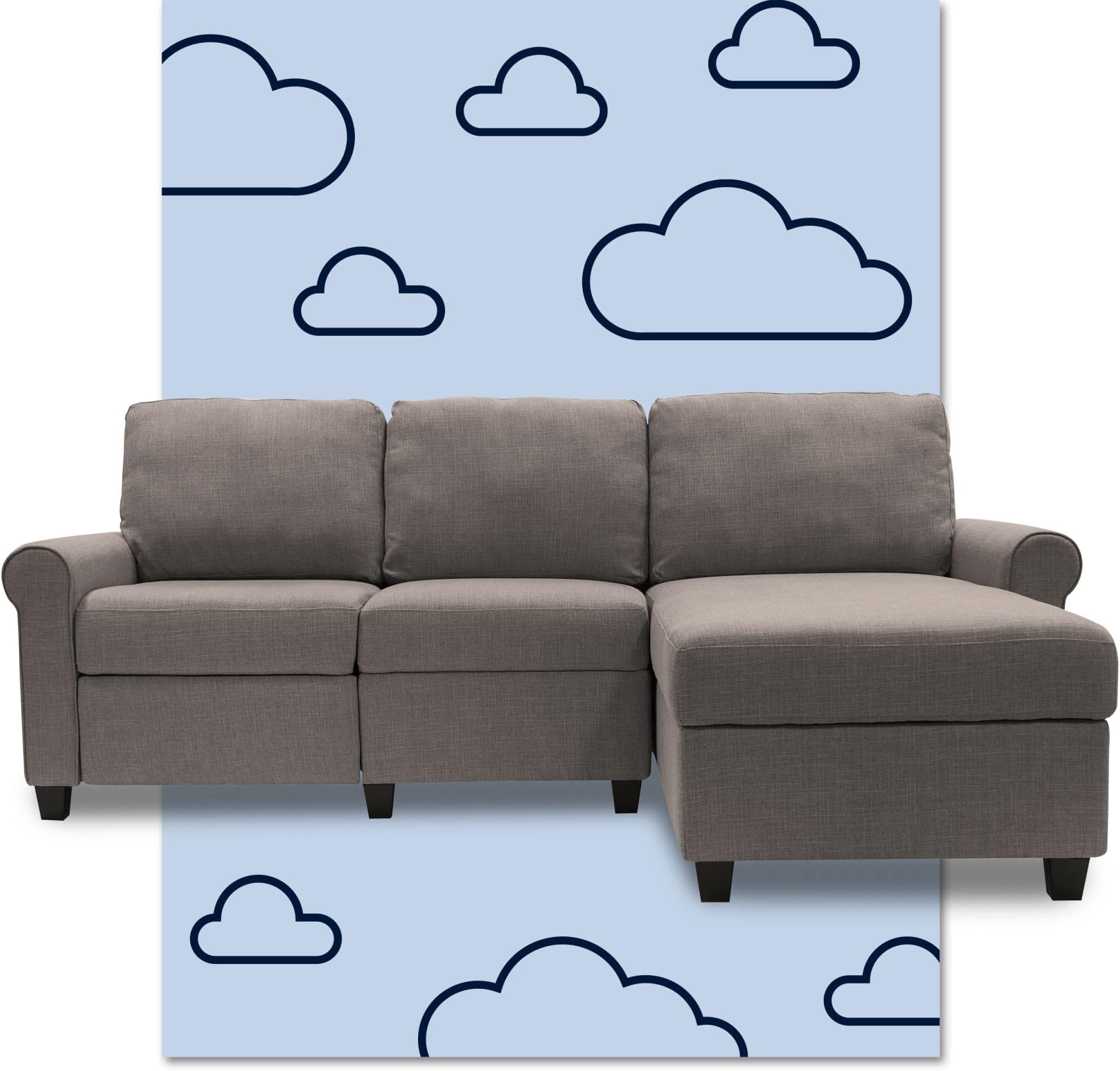 Copenhagen Reclining Sectional Sofa, Small Couch with Built-In Storage, Low-Maintenance & Family-Friendly Fabric, Right Storage Chaise, Gray