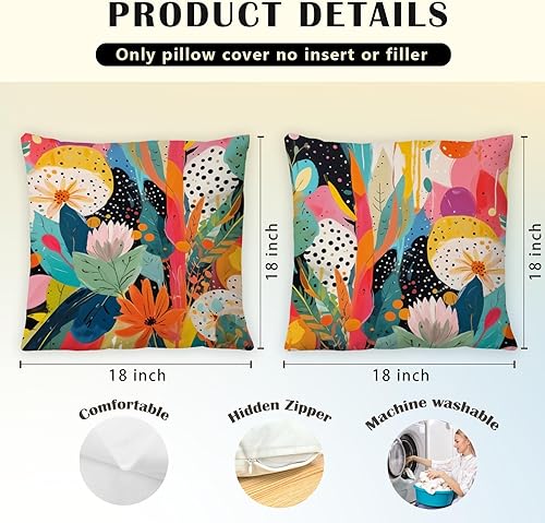 Miniatura 6 de JINYO Juego de 2 fundas de almohada abstractas bohemias florales de 18 x 18 pulgadas, fundas de almohada decorativas con plantas eclécticas