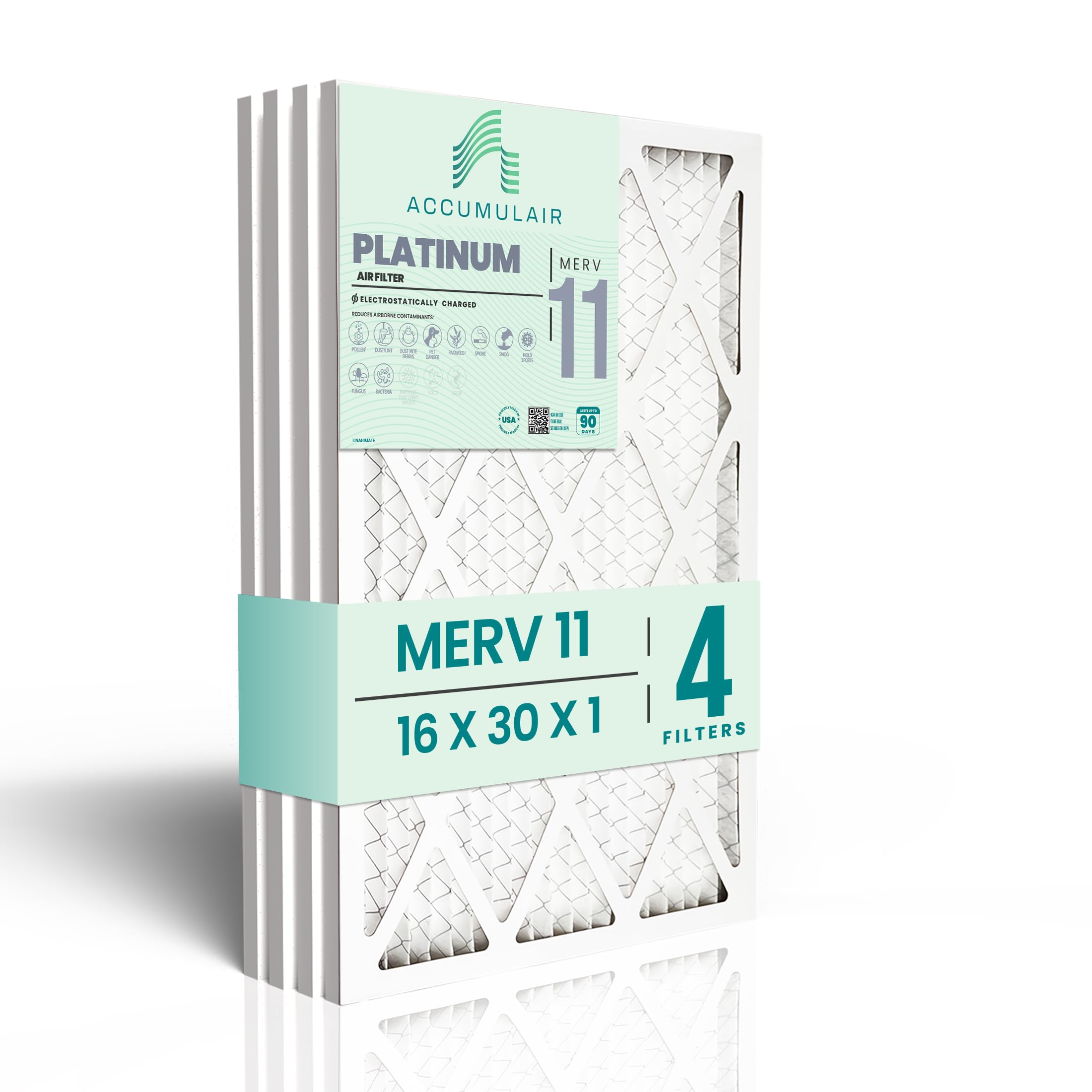 Accumulair Platinum MERV 11 HVAC - Filtro de aire de repuesto para horno de aire acondicionado MERV 11 HVAC (paquete de 4) | Filtro de aire de repuesto para uso doméstico, residencial y comercial |