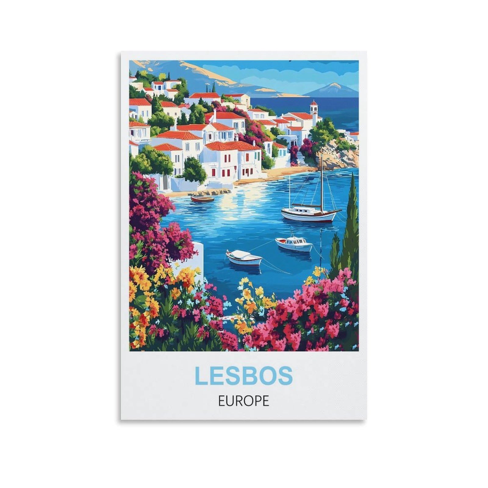 EZMLFA DIY Diamond Painting,Lesbos Europe 5D Landscape Diamond Painting Kits for Adult, Gem Art Crystal Art Kits for Adults, for Home Wall 40x40cm