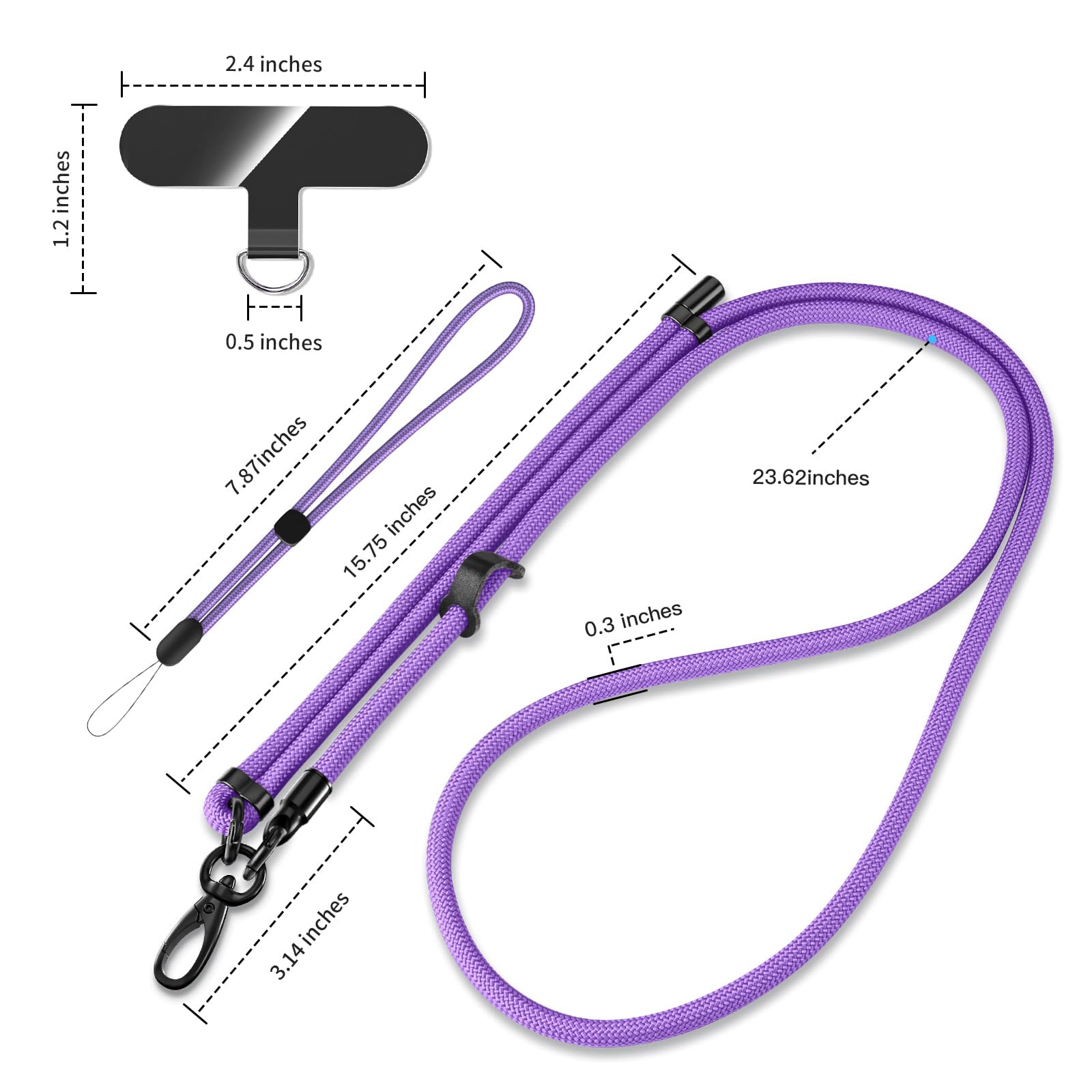 Smycz do telefonu uniwersalne smycze do telefonów komórkowych crossbody, wielofunkcyjne smycze do telefonów kompatybilne z większością smartfonów, Fioletowy, L