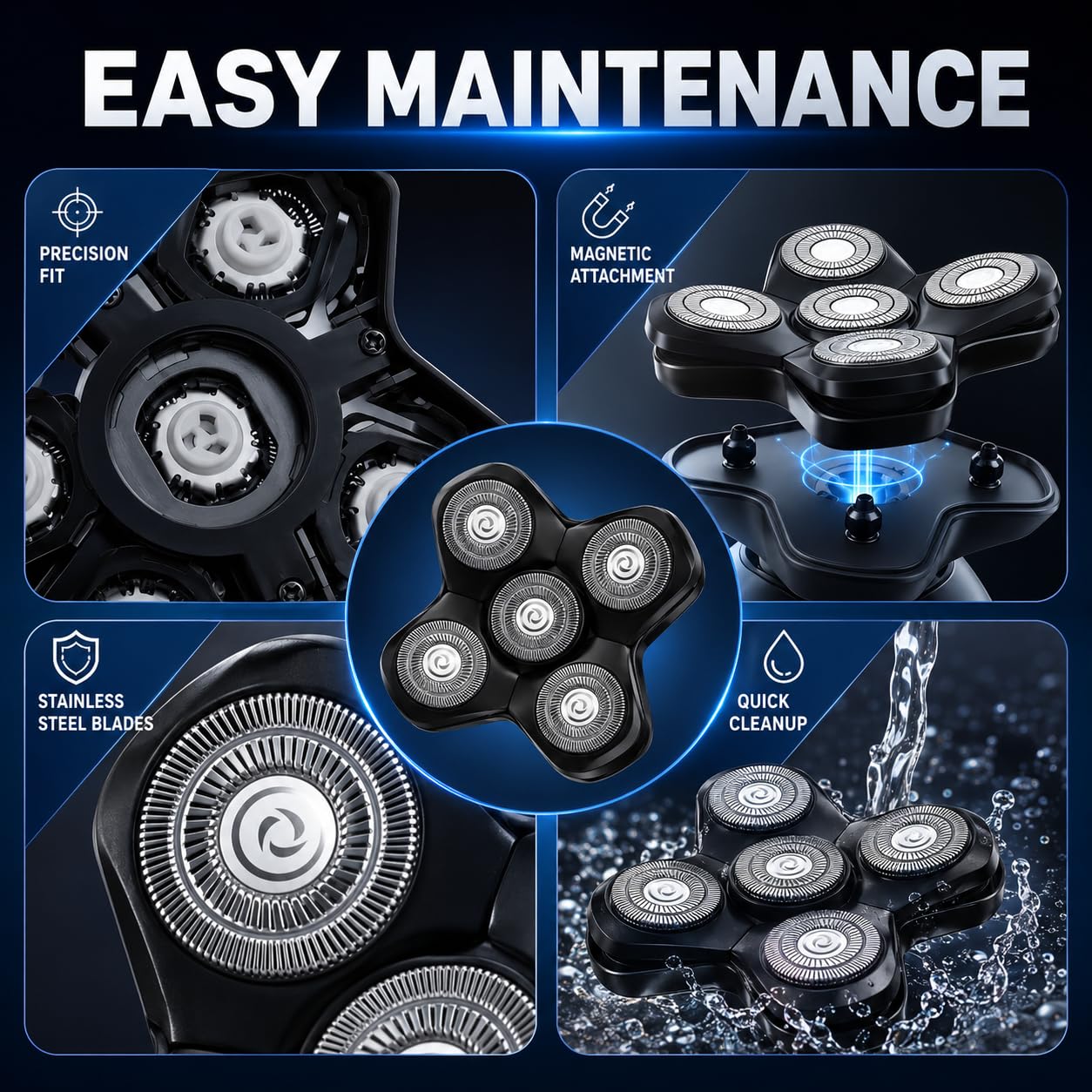 Ersatzkopf, kompatibel mit MANSCAPED The Dome Shaver, 5 rotierende Klingen, magnetisches Rasiererzubehör, waschbar und wasserdicht, einfache Installation – 1 Packung