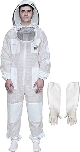 Miniatura 1 de Apicultor de malla ultra ventilada de tres capas a prueba de picaduras, apicultura, traje protector de abeja con velo de esgrima para hombres y