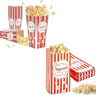 MAQIHAN 100PCS 1oz Popcorn Bags & 23PCS 46oz Popcorn Boxes Bundle Disposable Paper Containers Party Pop Corn Sleeves Bulk Carnival Halloween Christmas Gift Favor Treat Movie Night Supplies