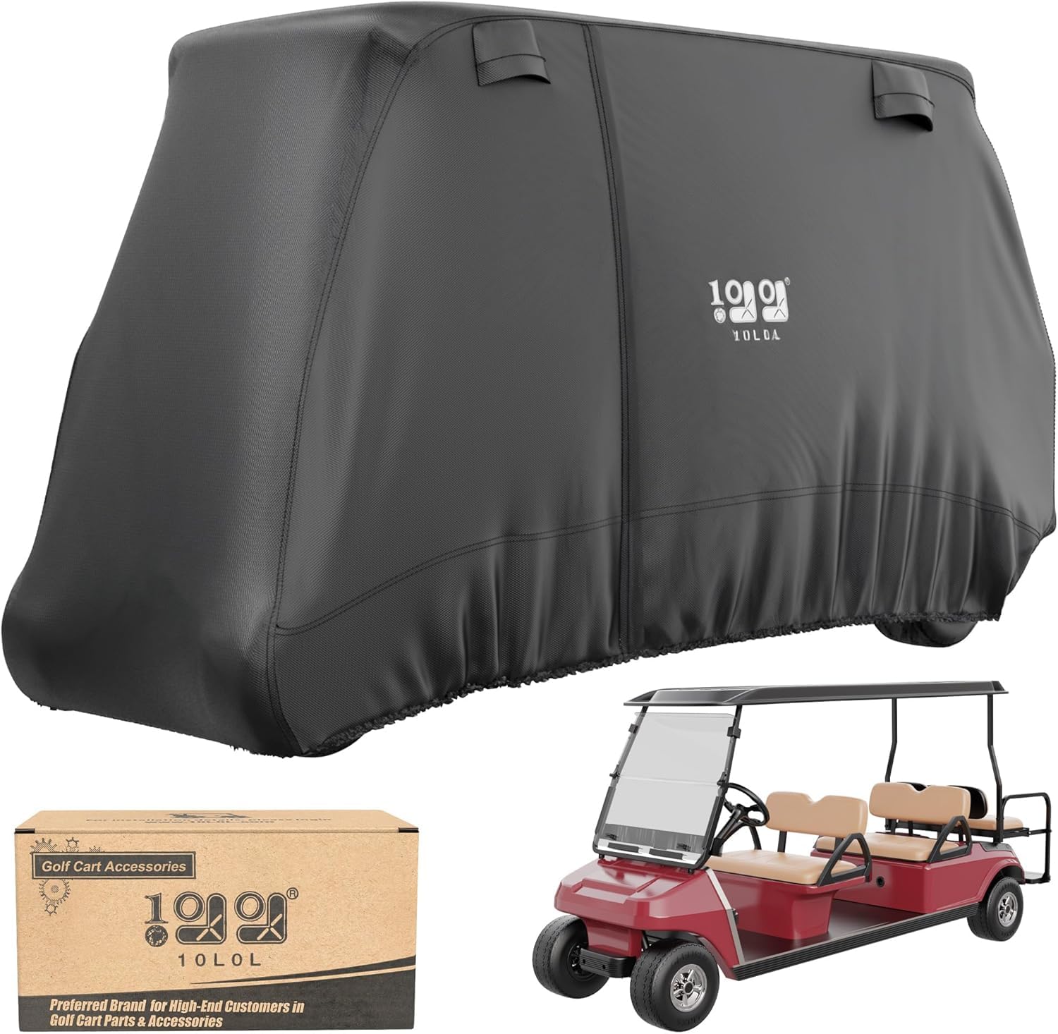 10L0L Housse de chariot de golf pour 4 + 2 passagers pour Yamaha EZGO, Club Car, housse imperméable 420D en polyester durable avec trois portes à fermeture éclair, coupe-vent, résistante au soleil,
