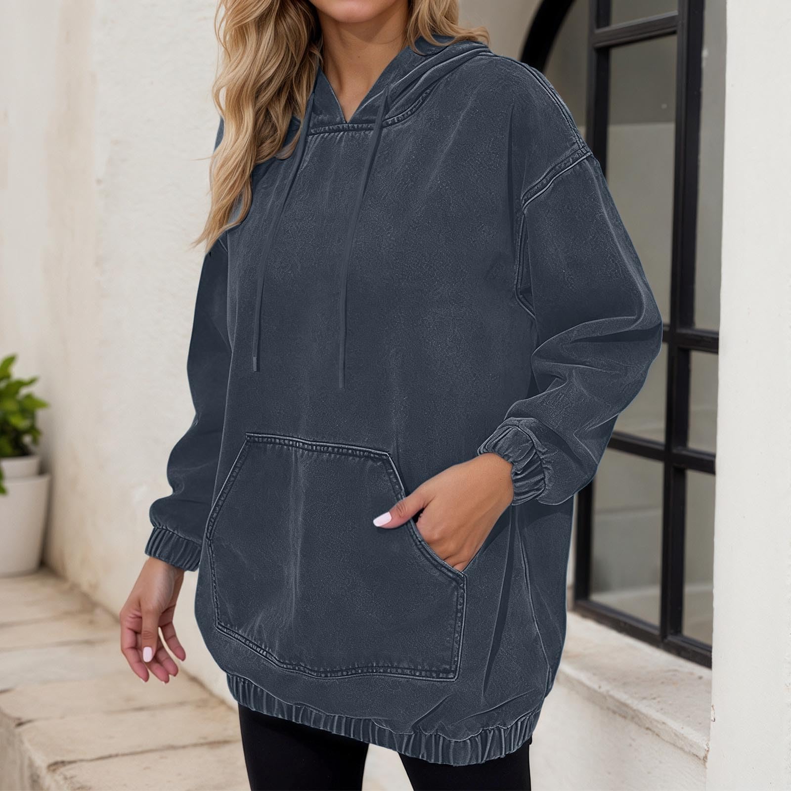 Sudaderas Mujer con Capucha Sudadera Mezclilla Desgastada Mujer Hombros Estilo Lavado Informal Diario