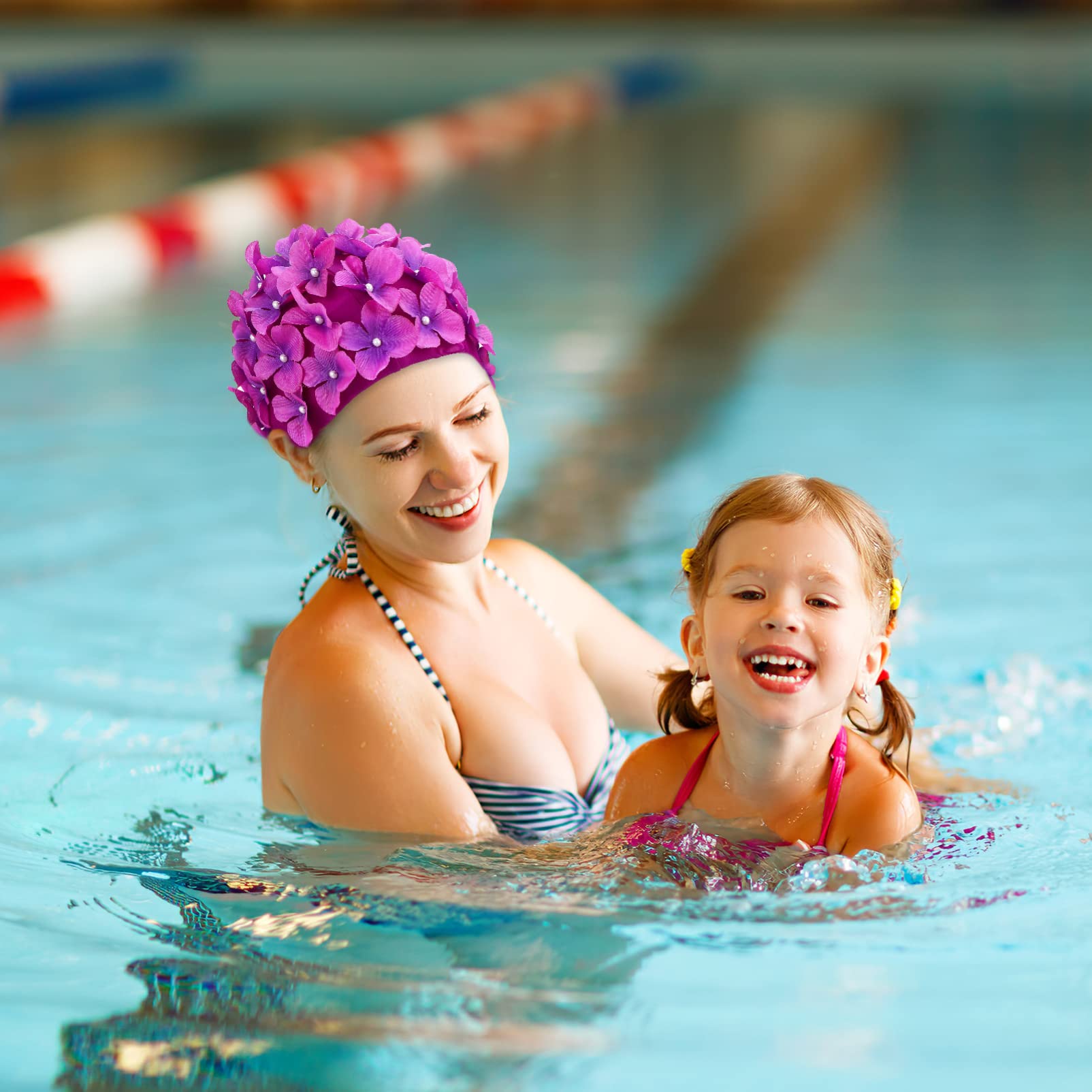 Toddmomy 4stücke Schwimmkappen Mit Blumenmotiv Atmungsaktive Und Elastische Badekappen Handgefertigte Blütenblatt-badehaube Für Langhaarige