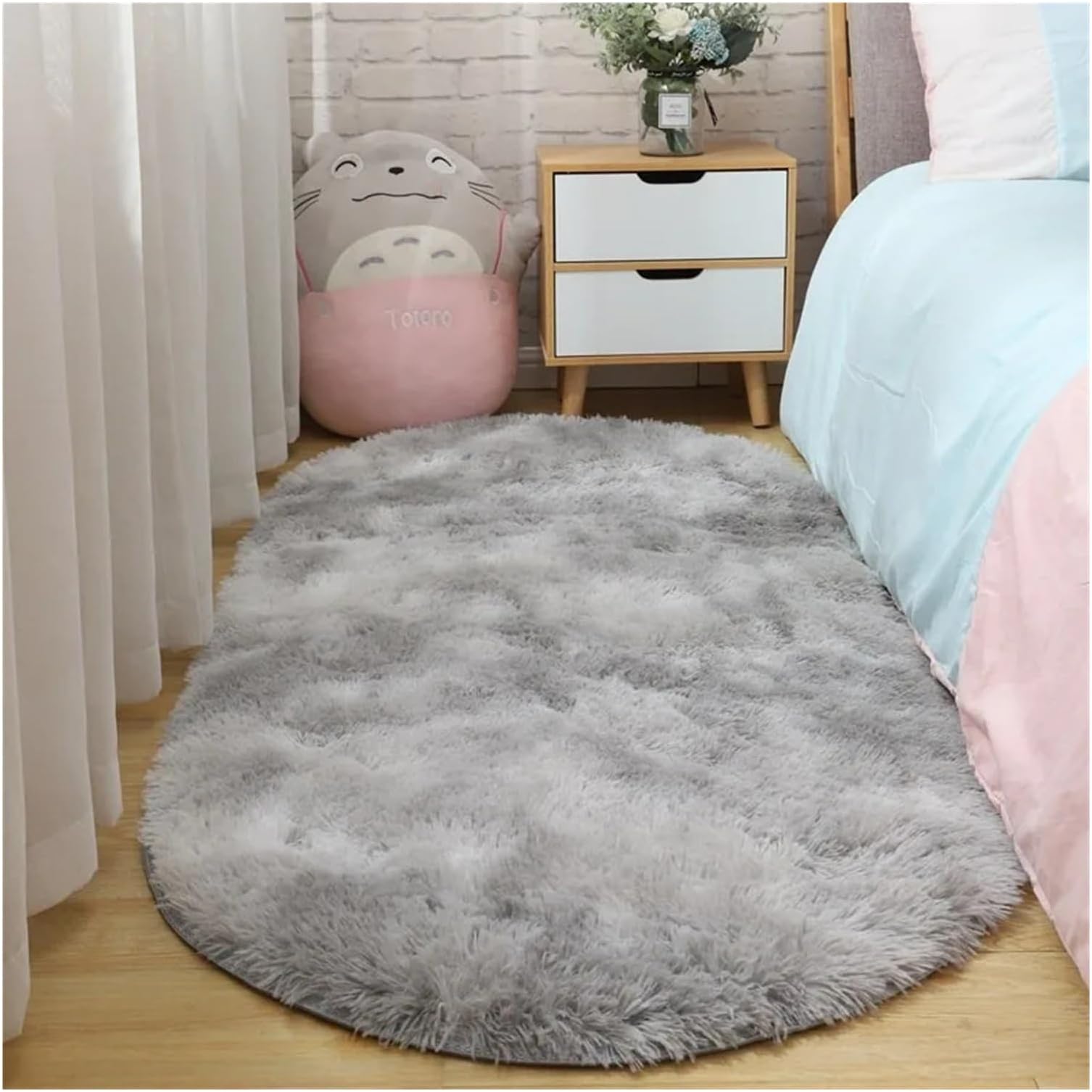 European Oval Room Living Room Coffee Table Carpet Thickened Silk Wool Bedroom Full Bed Bedside Blanket(LightGray,80x160cm 31.5x63in)