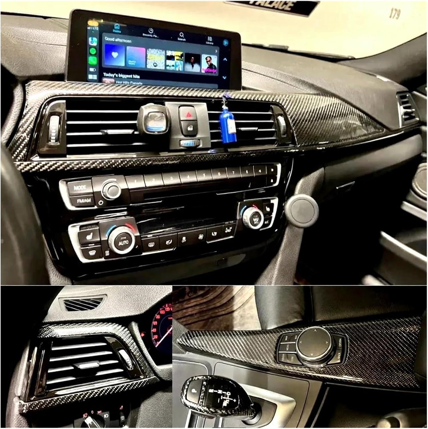 Real Glossy Carbon Fiber Radio Center Dashboard Trims Interior Accessories Compatible for BMW 3 4 series 3GT F30 F31 F32 F34 F36(Glossy carbon 5PCS)