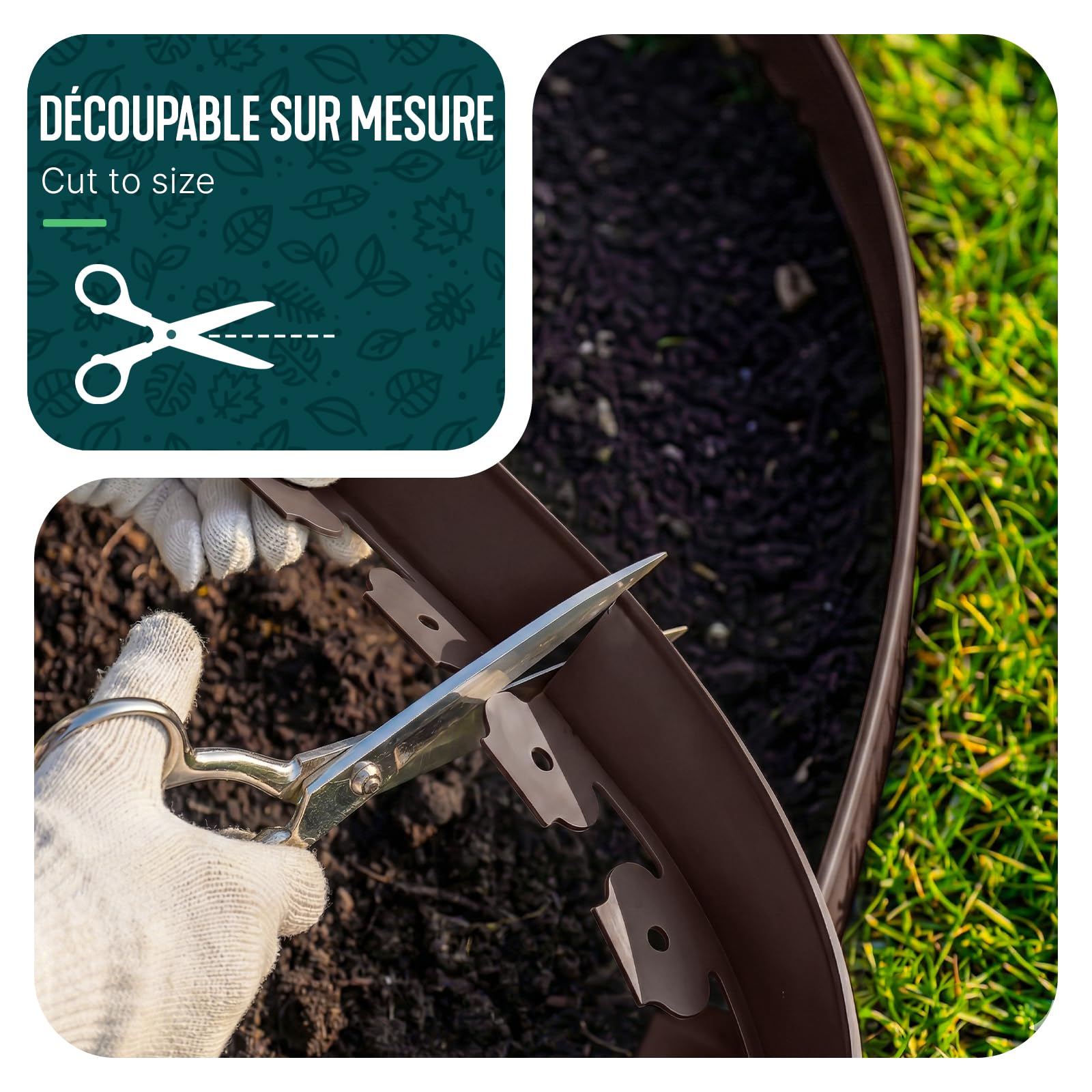 VOUNOT® Borde Jardín, Césped Borde, Flexible de Plástico, Longitud 10 m, Altura 5 cm, con 30 Clavijas, Marrón