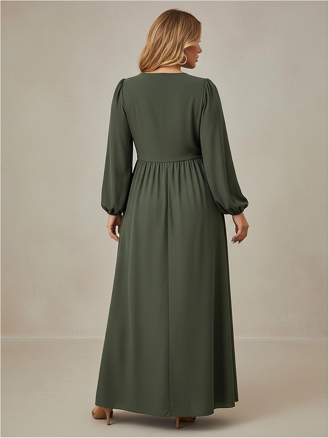 Women's Plus Size Lace Puff Sleeve Dress Tie Front Deep V Neck Split Flowy Maxi Wedding Guest Dresses