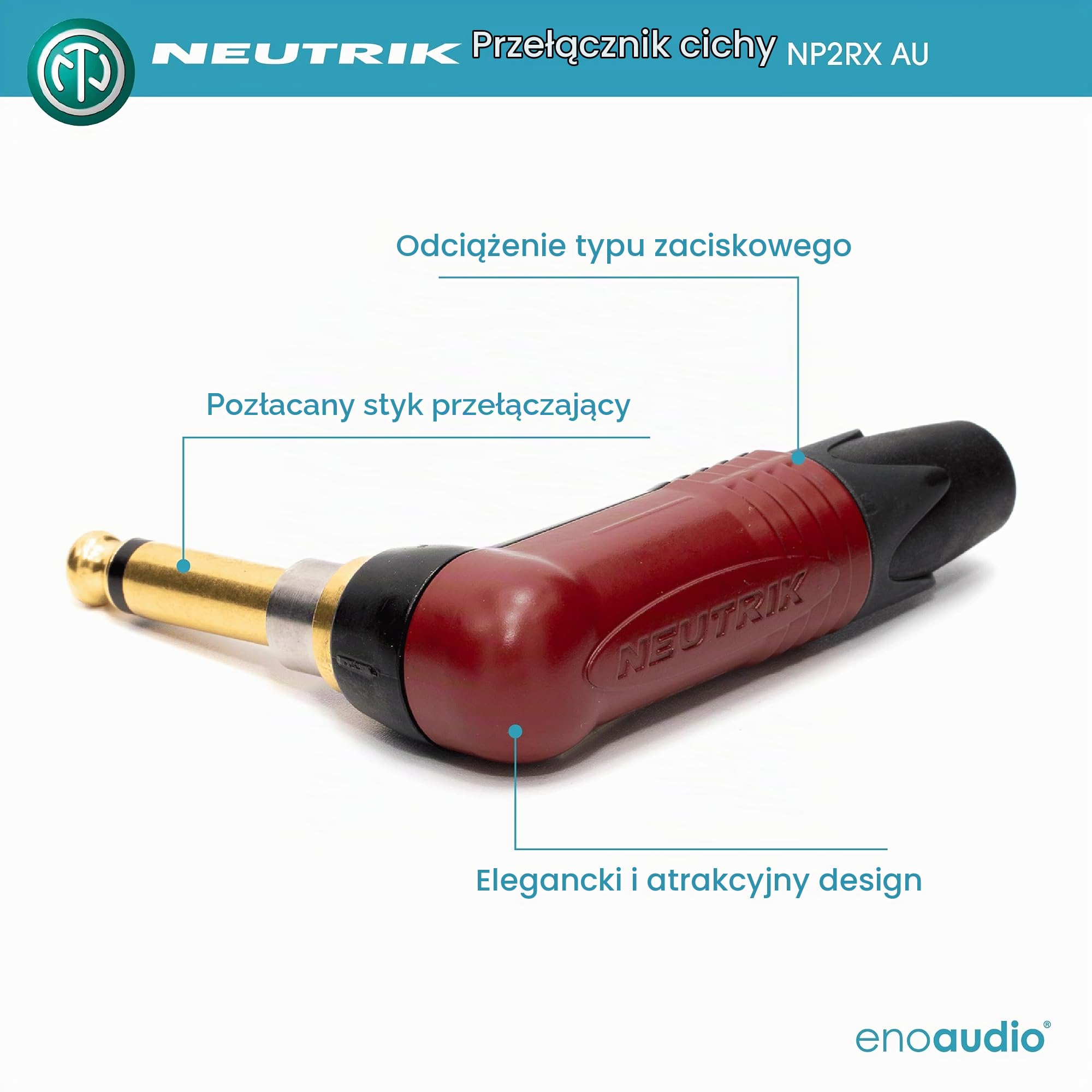 enoaudio Mogami 3368 Profesjonalny kabel do gitary basowej | Neutrik Gold Silent Switch TS kątowy - TS | HiFi - 3,0 m