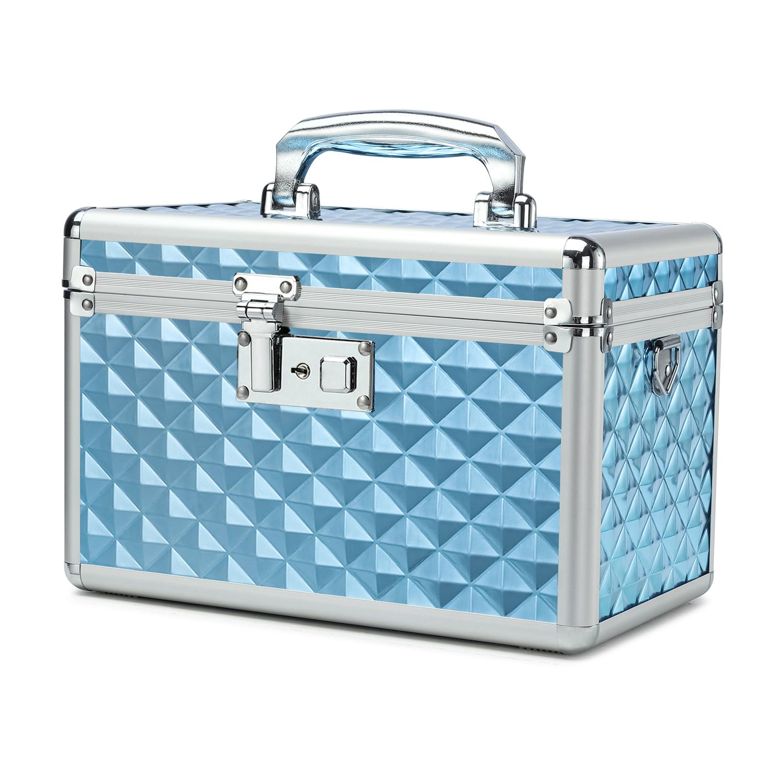 Hewei Works Blue Storage Box With Key Lock, Lockable Medicine Storage Box, Empty First Aid Box, Security Lock Box, Multipurpose Locking Box For Home And Outdoor Use (, Medium)