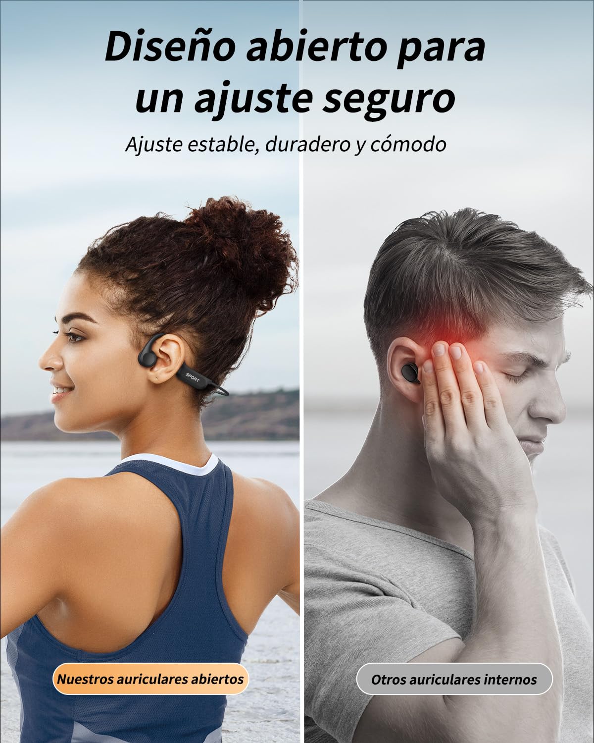 Auriculares con sonido óseo, auriculares abiertos Bluetooth 6.0 de conducción ósea, auriculares deportivos inalámbricos con 10 horas de tiempo de reproducción, IPX6 resistente al agua para