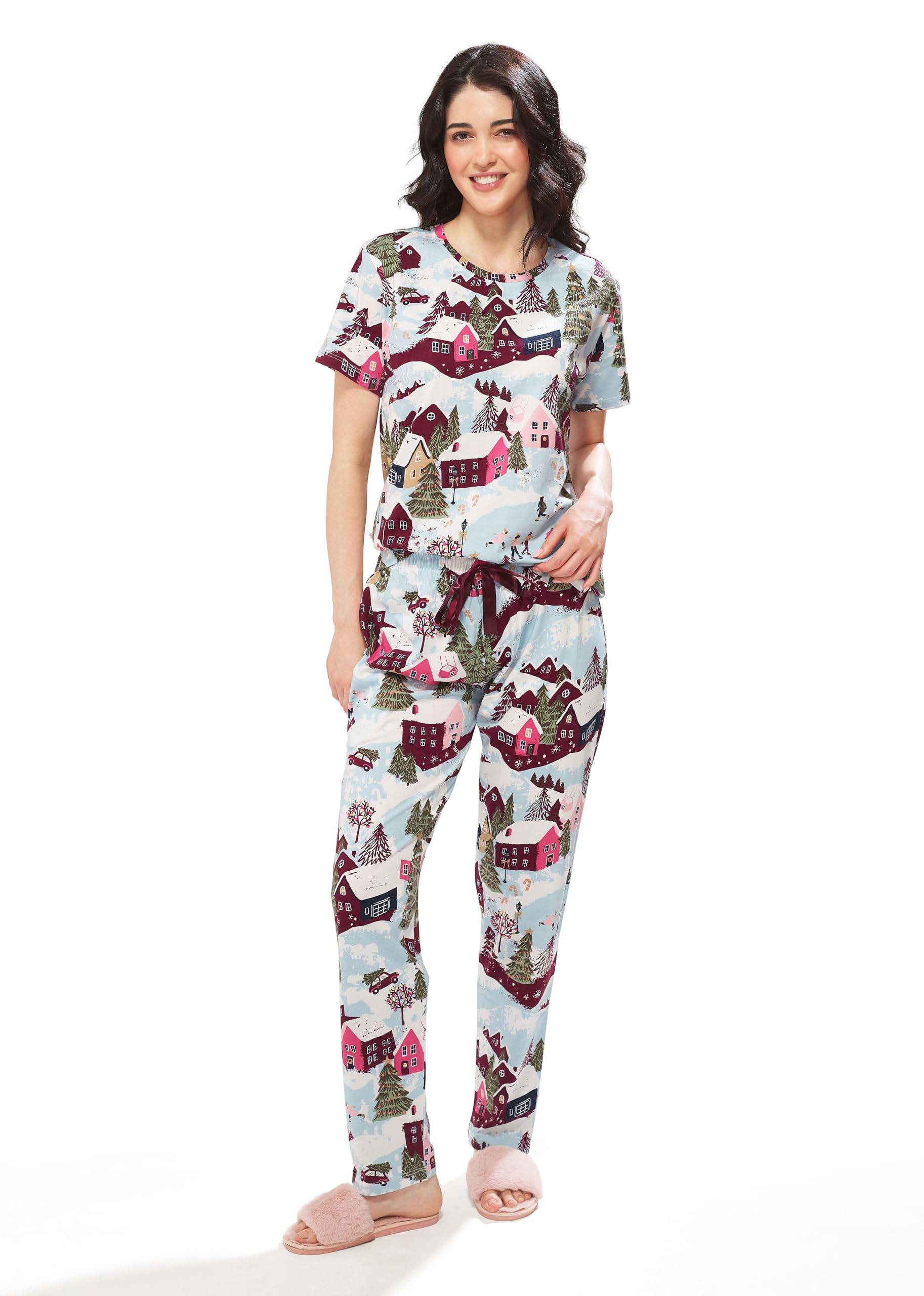 lotik Women's Cotton Christmas Print Top-Payjama Half sleeve Nightsuit Set-picture-29