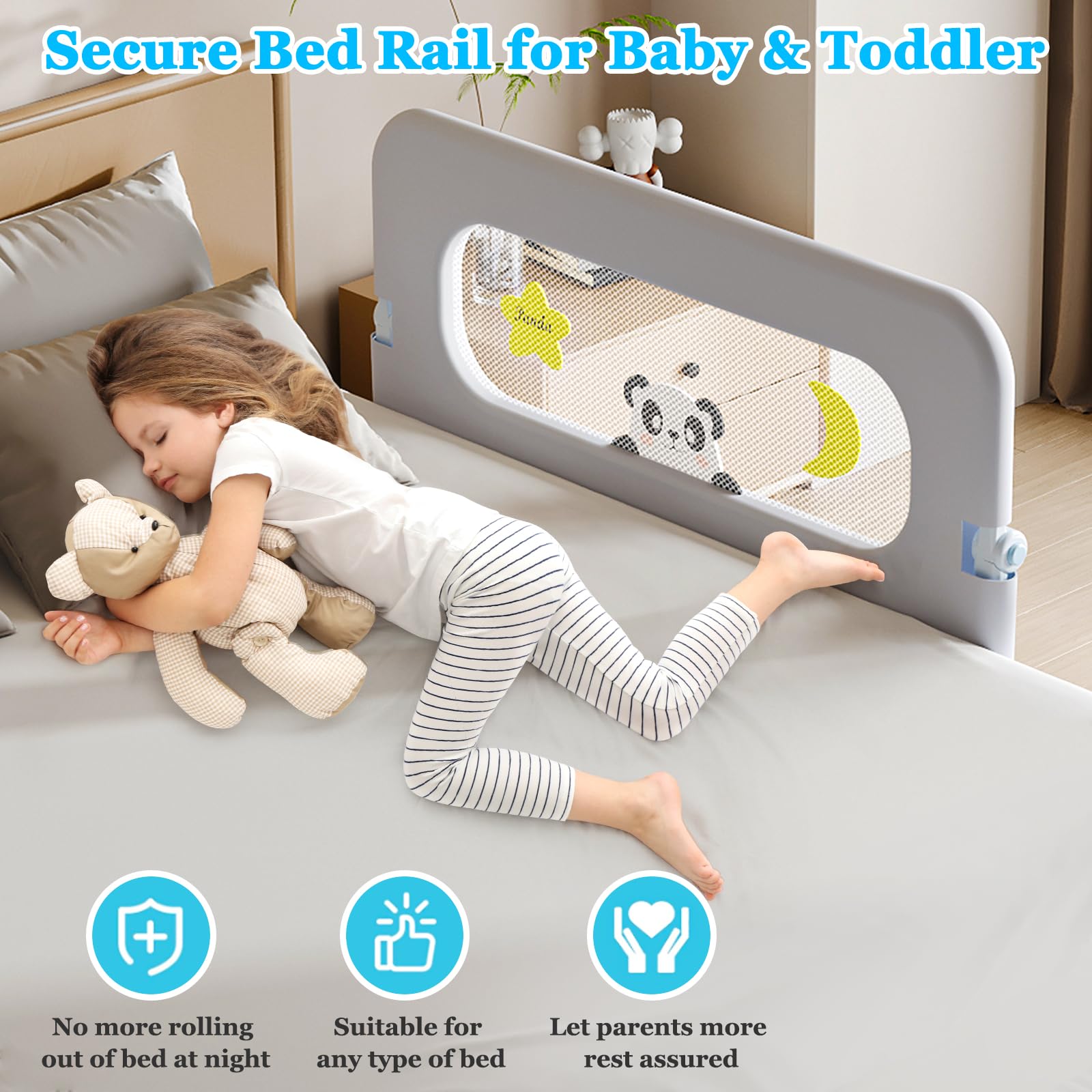 Barandilla de protección para cama de bebé para niños pequeños, altura ajustable, barandilla abatible hacia abajo, protectores laterales de seguridad extra altos para niños – Barandilla de cama