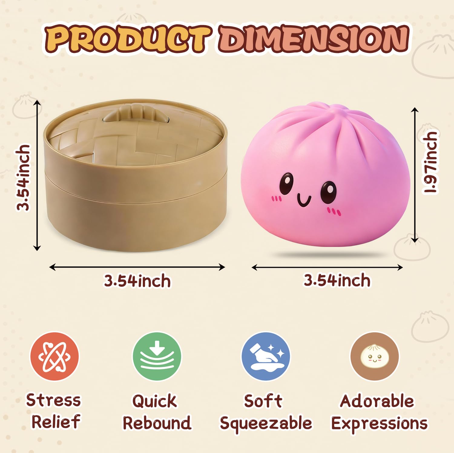 2PC Dumpling Squishy, Dumpling Squishies Fidget Sensory Toys, Colorful Dumplings Stress Balls for Anxiety Relief, Bao Bun Squishy for Kids Adults Presents — view 2