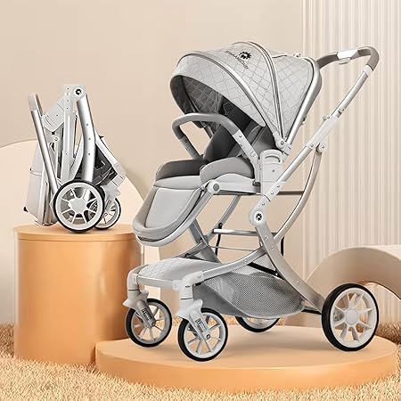 StarAndDaisy Baby Stroller/Stylish Newborn Pram with Extra Large Seating Space, Safety Harness, Adjustable Backrest & Easy Foldable / 0 to 3 Years Boy & Girl.. (Grey)