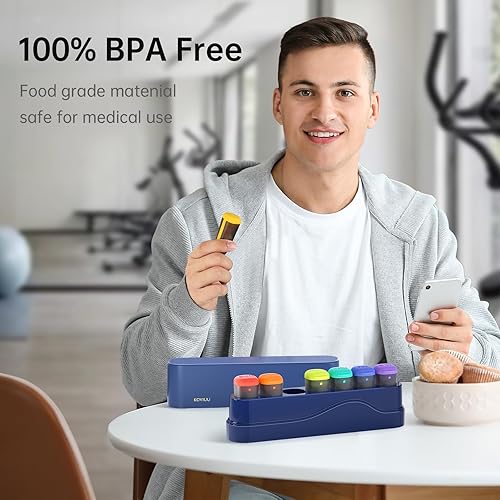 Vista 22 de Pastillero semanal 1 vez al día, pastillero desmontable 7 días, pastillero de viaje, dispensador de medicamentos una vez al día, contenedor de Negro