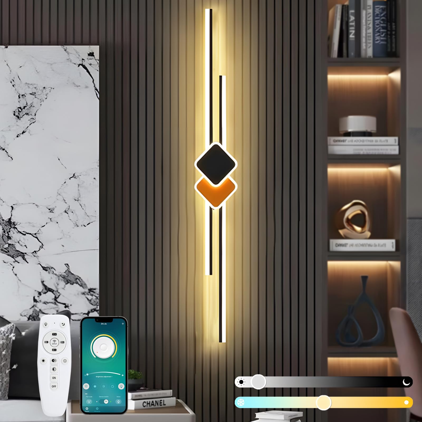Aplique Pared Interior LED,27W/120CM Lámpara de Pared Moderna | con Control Remoto Regulable 10%-100%,3000K-6000K, para Dormitorio Sala de Estar Pasillo