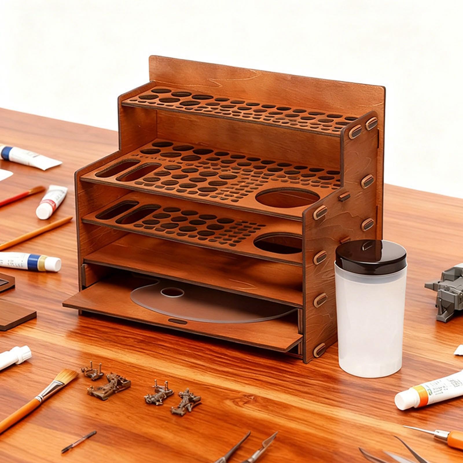 Organizador de Pinceles de Madera, Soporte de Escritorio, Soporte para Pinceles de Madera