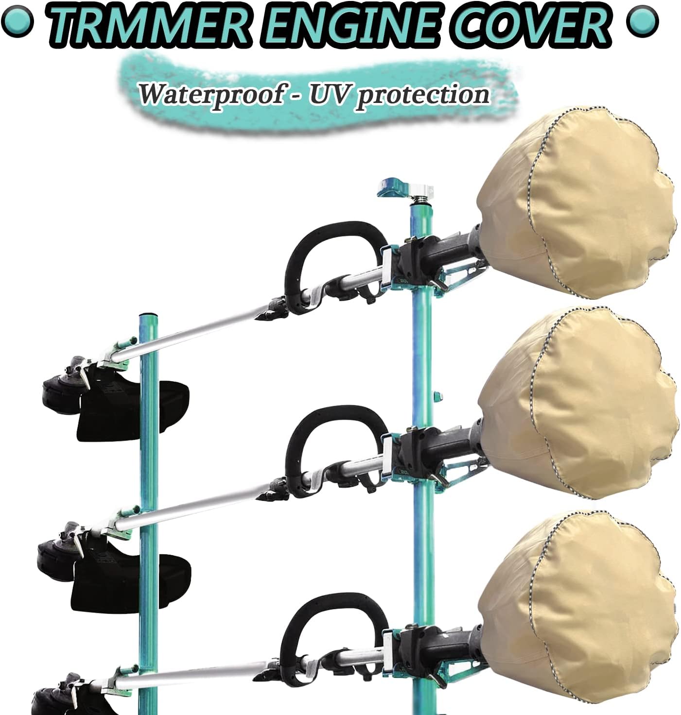 Waterproof trimmer cover and engine waterproof cover are suitable for trimming machine, lawn mower, electric saw, hedge and rod saw. 600D heavy Oxford cloth 12D x 15.6h inch（3pack） (khaki-600D（3pack）)
