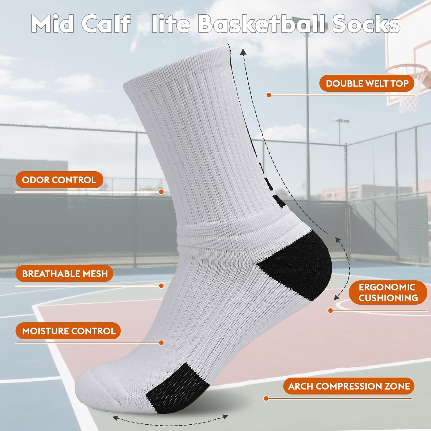 Finerview Men Basketball Socks, 4 Pack Cushion Performance Crew Athletic Socks for Adult & Youth Kids - Image 5