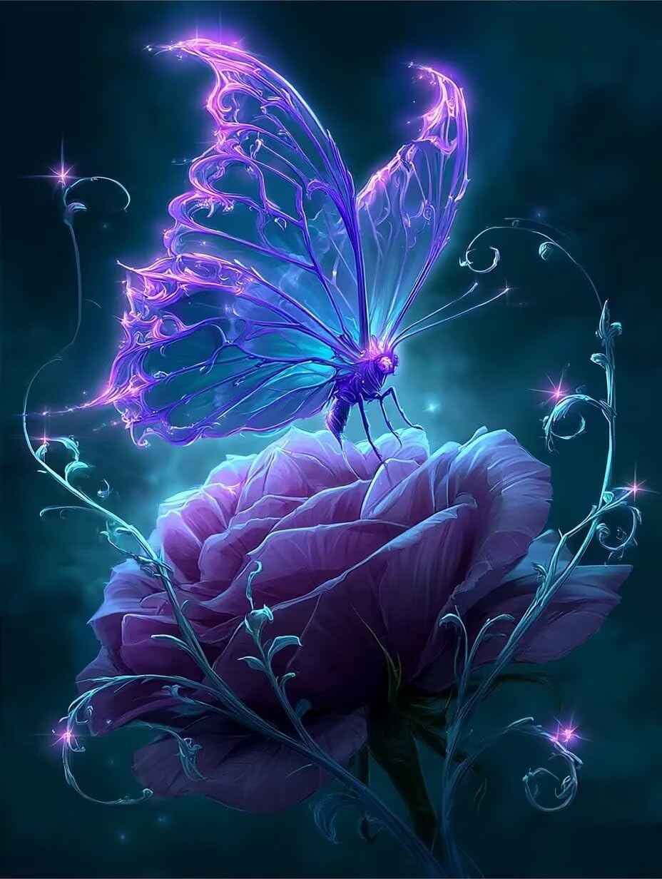 Adults Diamond Painting Kit, Butterfly Rose for Beginners