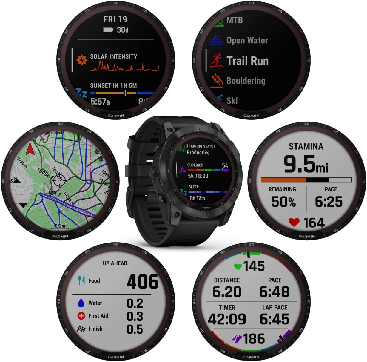 garmin fenix 7x sapphire solar multisport gps touchscreen smartwatch black dlc titanium with black band 35 mm display with wearable4u black earbuds