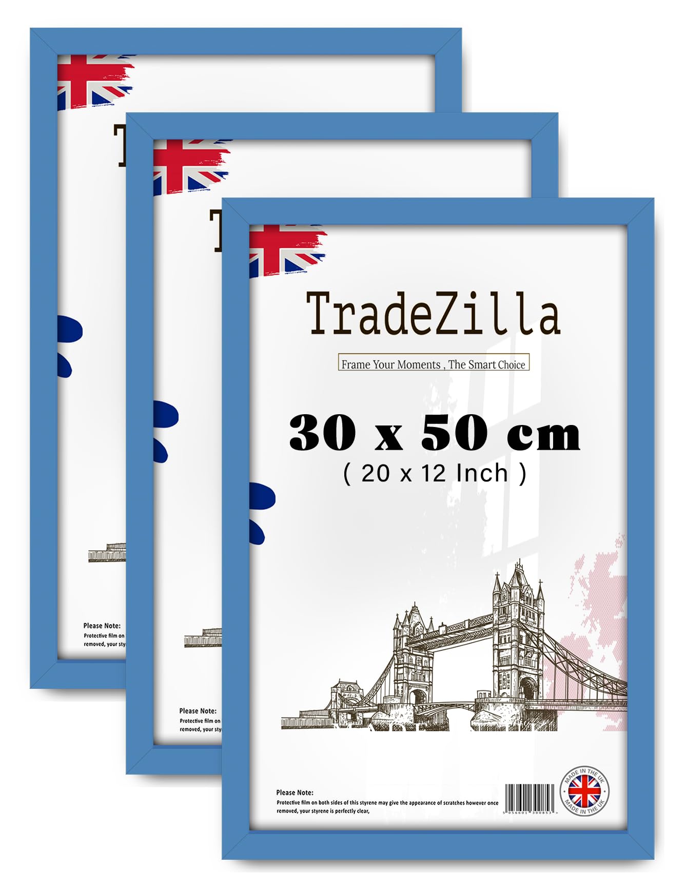 TradeZilla pack of 3 Blue 0' 12" x 1' 8" Poster Frame (30 x 50 CM) Museum Quality, Ideal for Art Enthusiasts, Ready to Hang High-Definition Prints 20 x 12 Inch [ Blue ]