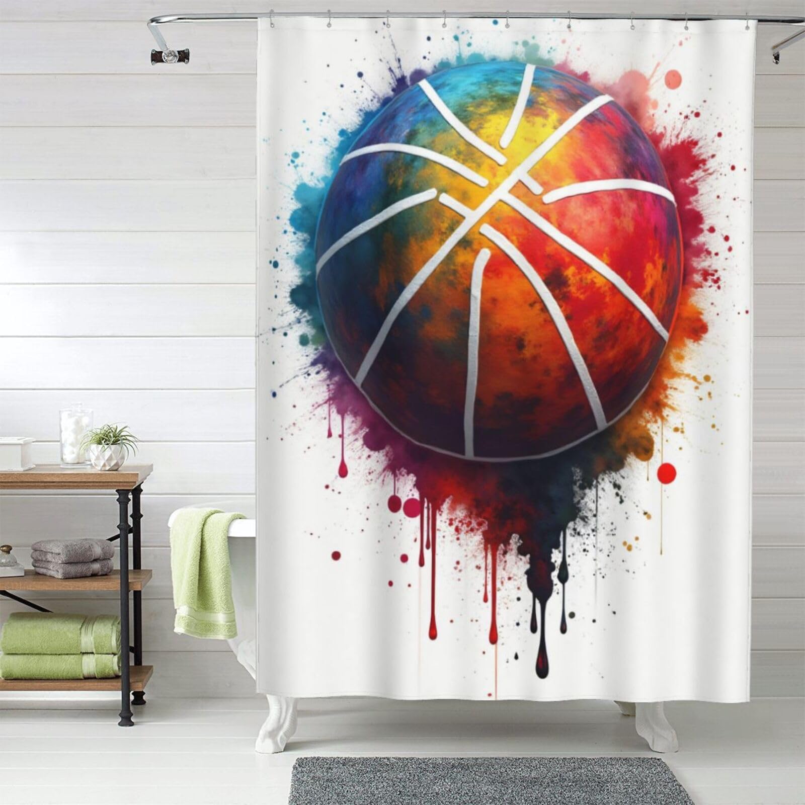 Rideau de douche anti regard opaque 152,4 x 183 cm motif sport coloré