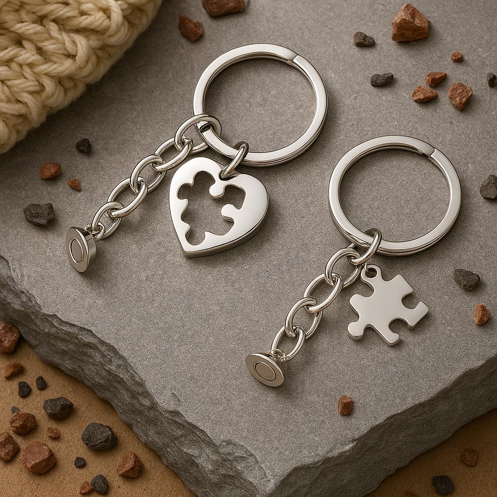 Couple Keychain, with Heart & Jigsaw Piece Matching,Puzzle Keychains for Couples,Lovers Key Chains Gift for Friends, Friendship Relationship Pair Keychains