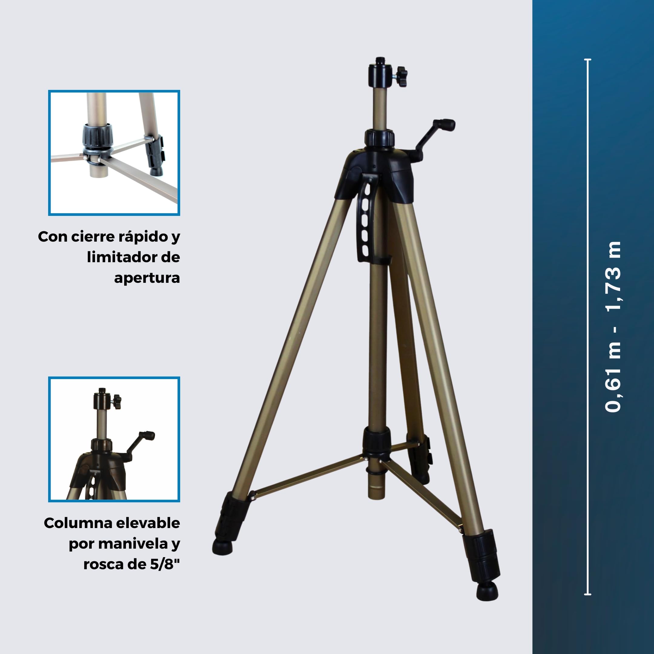 Trípode de manivela 173 cm – trípode para nivel láser, soporte nivel láser profesional con nivel de burbuja integrado, adaptador 1/4" y bolsa de transporte incluida