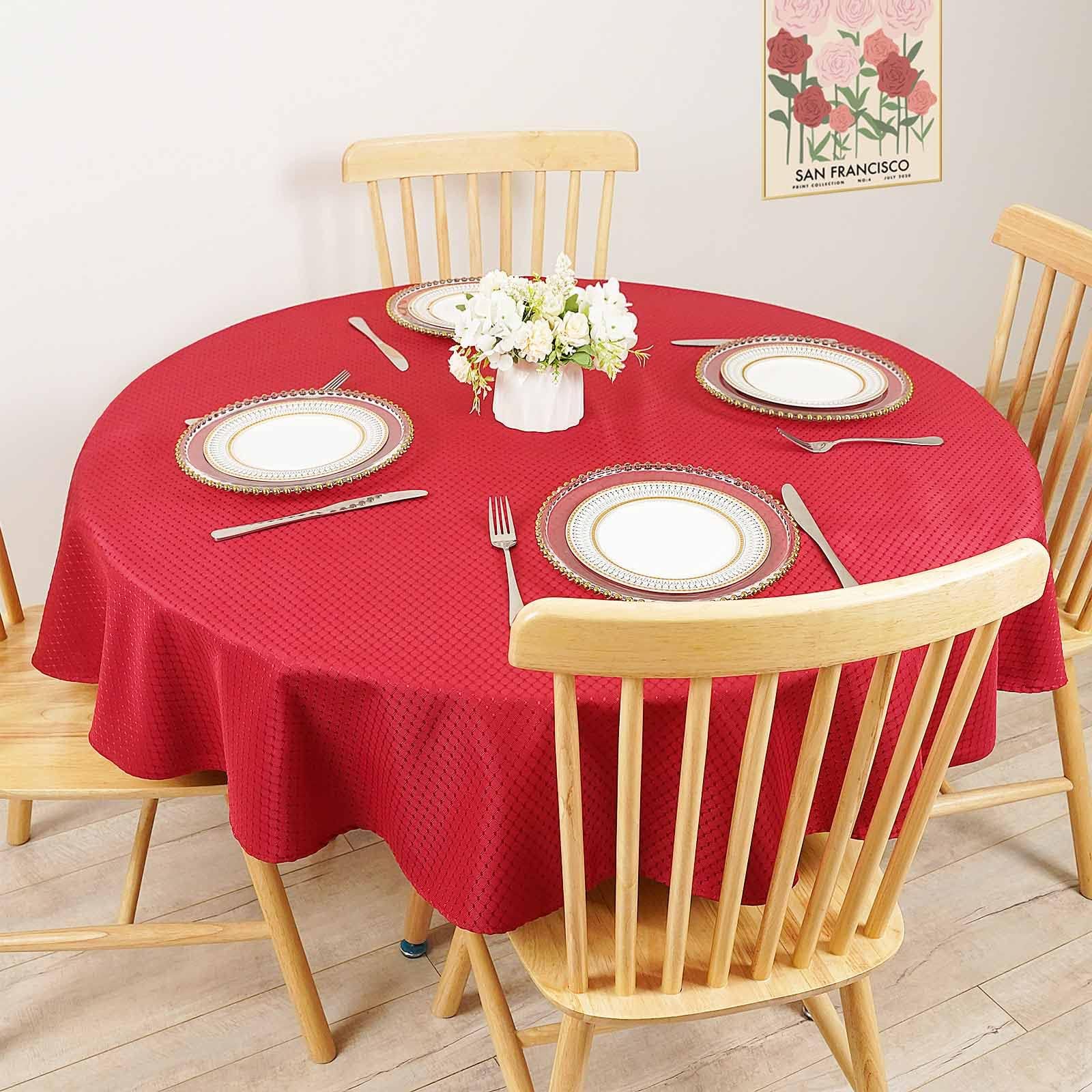 Nappe ronde de 178 cm rouge lavable en machine pour table de salle à manger