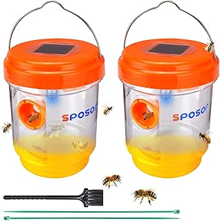 Wiok Wasp Trap 2 Pack with Solar Powered Light,Bee,Yellow Jacket Traps & Wasp Traps for Outdoors,Wasp Killer - Effective a...