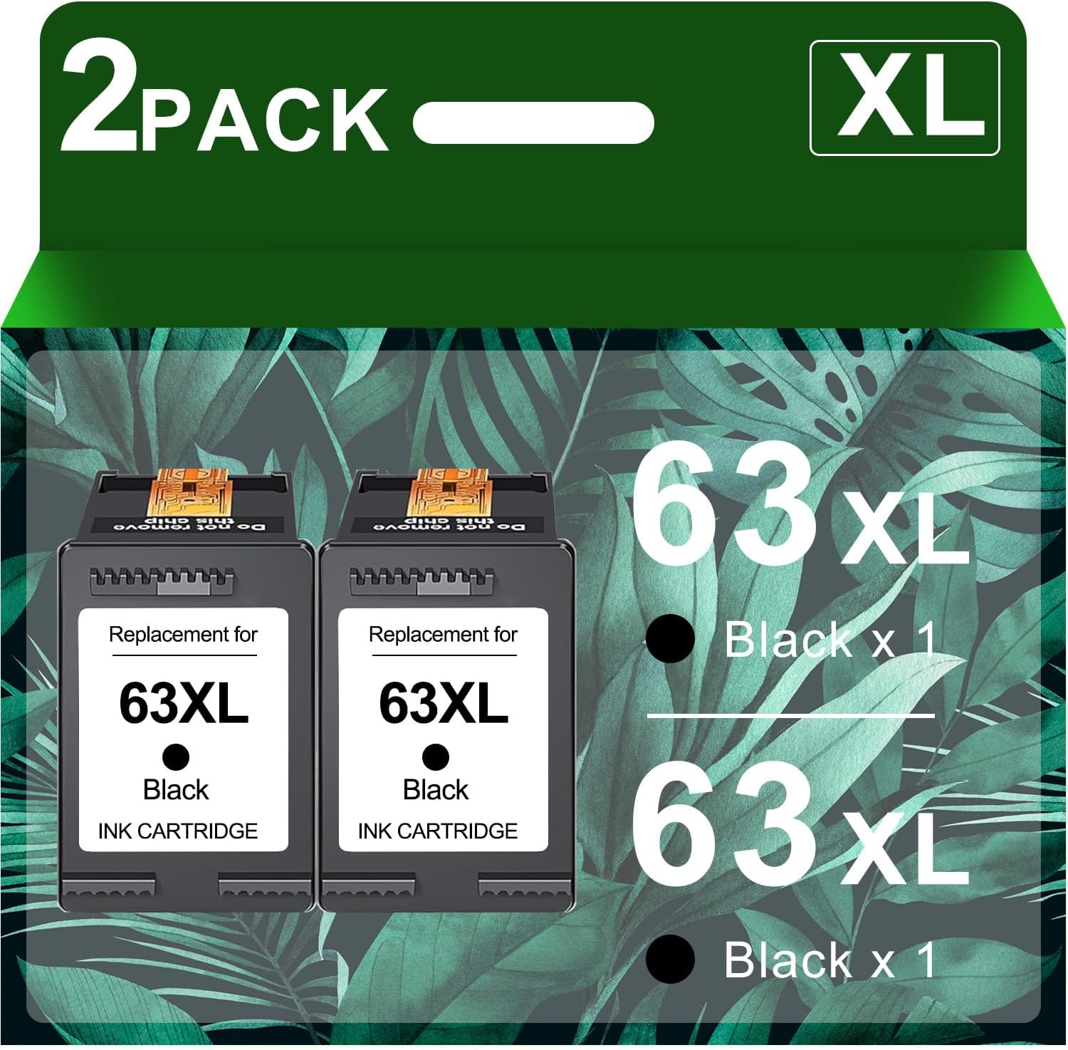 63XXL Black Ink Cartridges Replacement for HP Ink 63 63 XL Ink Work with HP OfficeJet 3830 4650 4655 5255 3833 Envy 4520 4512 DeskJet 1112 2130 3630 (2 Black)