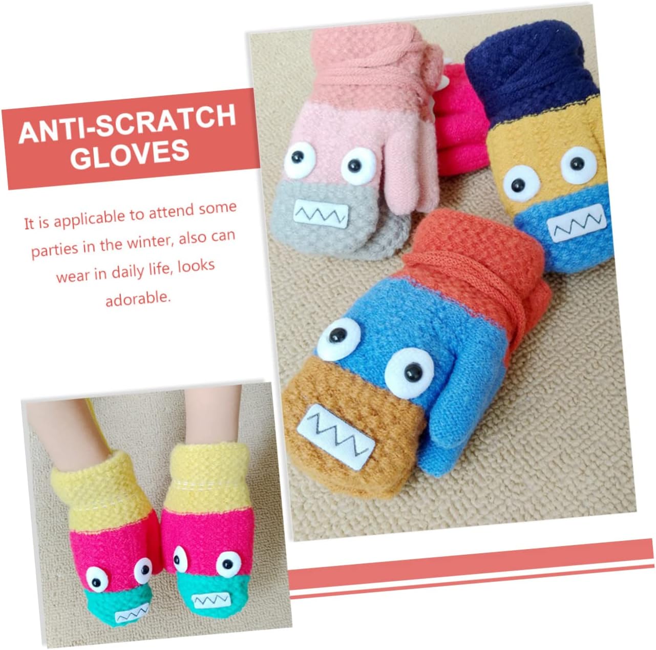 NOLITOY 4 Pairs Kids Cartoon Fingerless Gloves Warm Knitted Mittens for Boys and Girls Portable Winter Accessories for Outdoor and Indoor Use