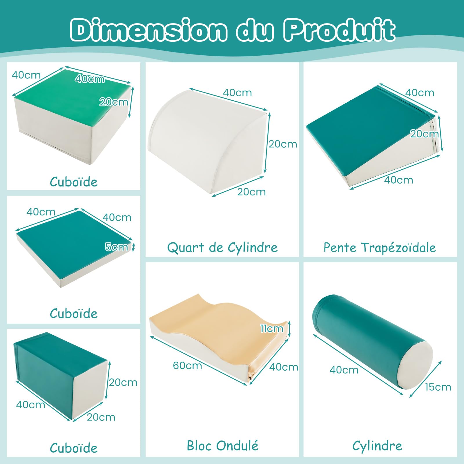 DREAMADE 7 PCS Parcours Motricité Bébé, Modules de Motricité en PU, Jouet d'apprentissage Créatif Convertible, pour Maison, Crèche, Écoles Maternelles (style2-vert&Blanc)