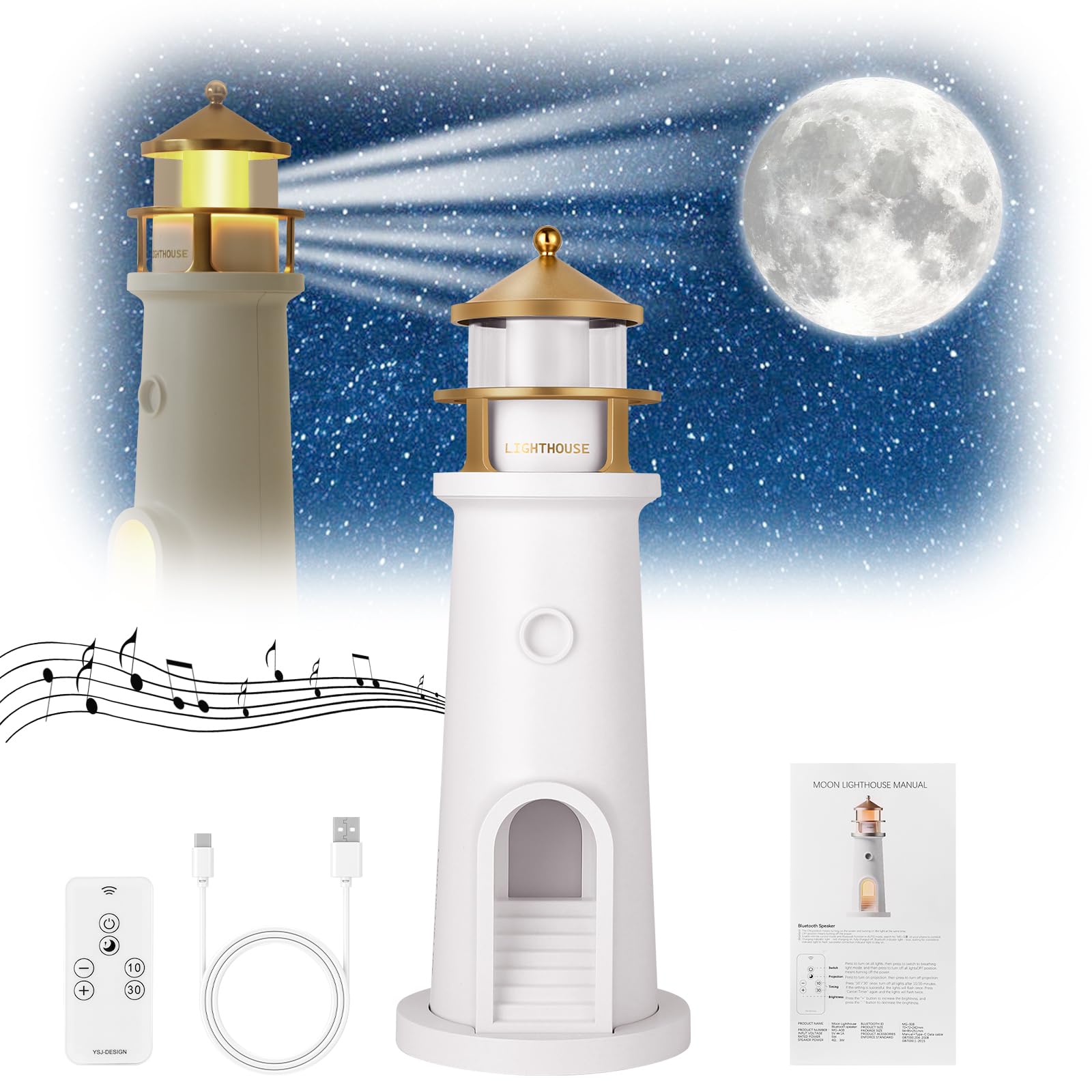 Lámpara de faro, faro LED recargable, lámpara de faro de proyección de luna con control remoto y función Bluetooth, para cumpleaños, día de Acción de Gracias, día de San Valentín