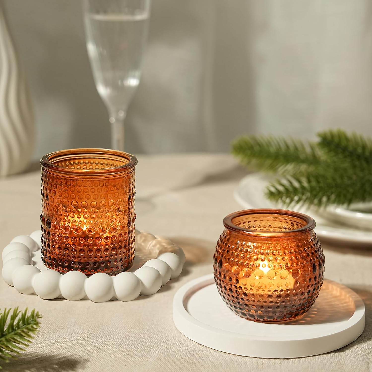 36pcs Amber Votive Candle Holders, 2x2.5in Glass Tea Lights Candle Holders for Table Centerpiece for Home Decor Party Fall Boho Decor (Amber) - Image 7