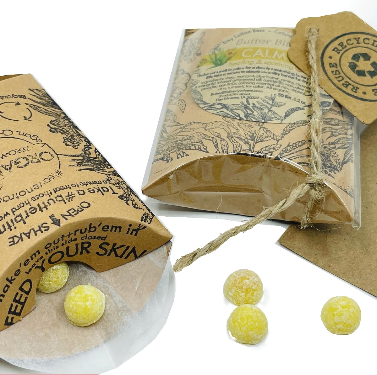 Calendula & Turmeric- Organic.Calm Butter Bits lotion bars-for dry hands in to-go sustainable packaging. Vegan- Organic- No Beeswax- ingredients clean enough to eat! (Medium - 100 Bits in Jar)