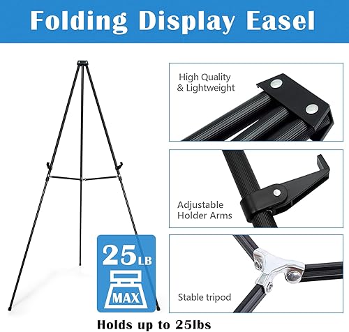 Miniatura 4 de Falling in Art Soporte de caballete de exhibición de aluminio negro de 66 pulgadas de alto, soporte de presentación de altura ajustable, trípode