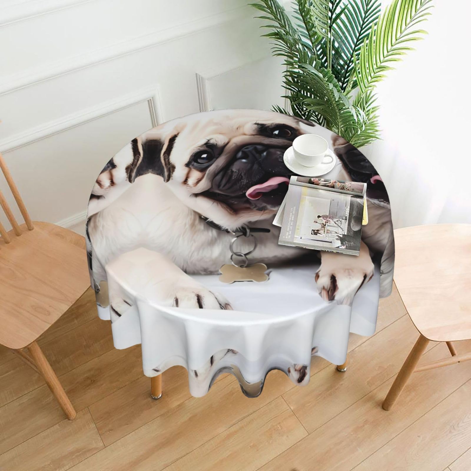 MROWYC Cool Pug Dog Printed Practical Round Tablecloth, Durable, Suitable for Home, Restaurant, Hotel, Gathering, and Decorative Table Covers