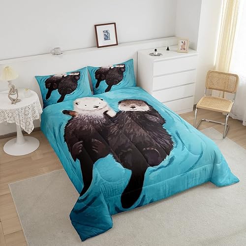 Miniatura 4 de Enhydra Lutris - Juego de edredón de nutria marina para adolescentes, tamaño Queen, lindo juego de ropa de cama de animales marinos para niños y