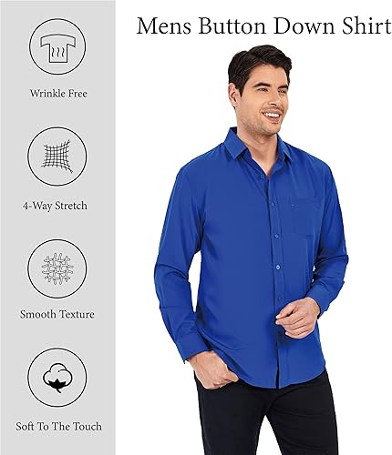 Miniatura 2 de WARHORSEE Camisas de vestir para hombre, de manga larga, elásticas, en 4 direcciones, sin arrugas, casual, con botones